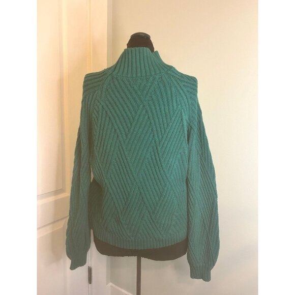 Pink Lily Womens S Teal Chevron Pattern Mock Neck Cable Knit Sweater - Picture 5 of 10